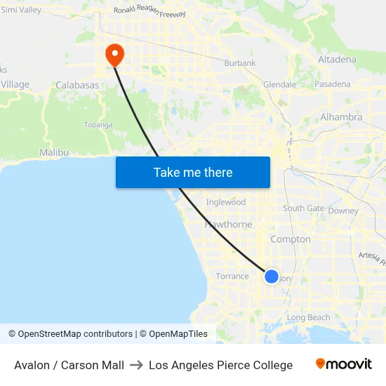 Avalon / Carson Mall to Los Angeles Pierce College map