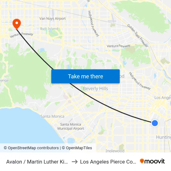 Avalon / Martin Luther King Jr to Los Angeles Pierce College map