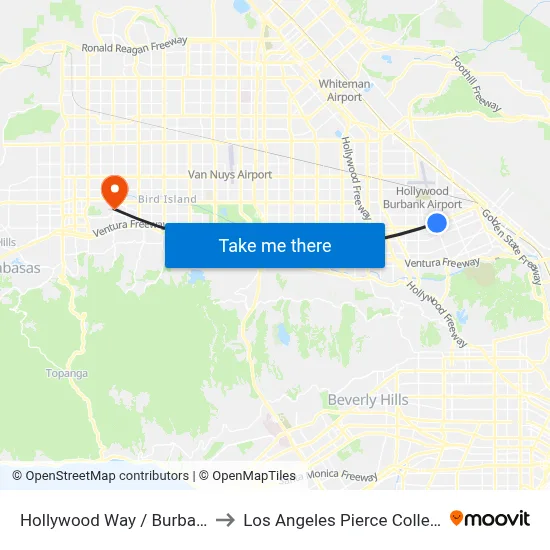 Hollywood Way / Burbank to Los Angeles Pierce College map