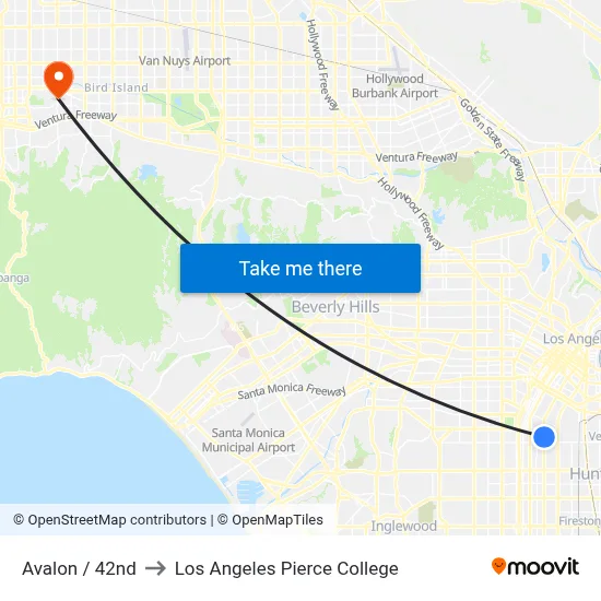Avalon / 42nd to Los Angeles Pierce College map