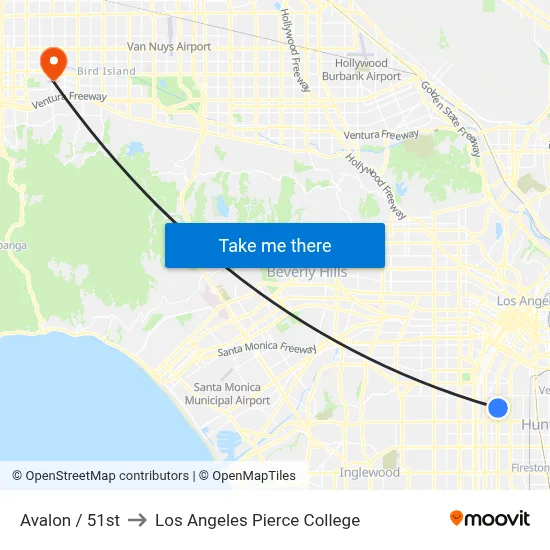 Avalon / 51st to Los Angeles Pierce College map
