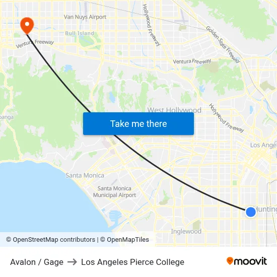 Avalon / Gage to Los Angeles Pierce College map