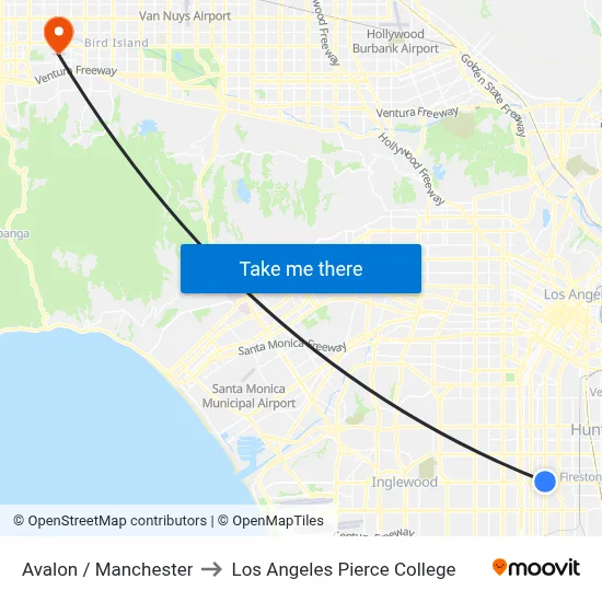 Avalon / Manchester to Los Angeles Pierce College map