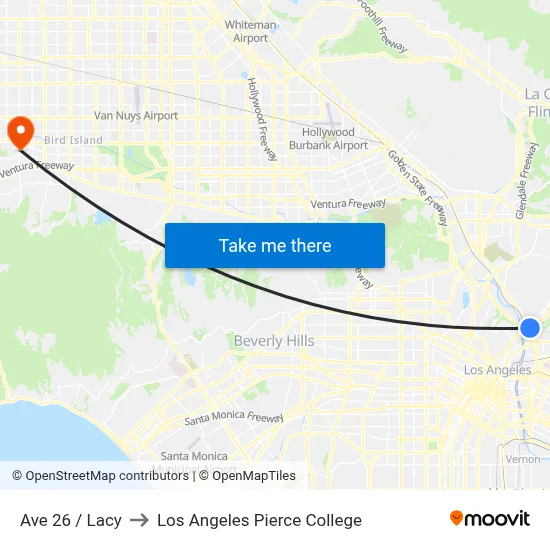 Ave 26 / Lacy to Los Angeles Pierce College map