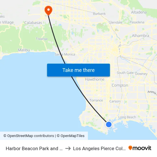 Harbor Beacon Park and Ride to Los Angeles Pierce College map