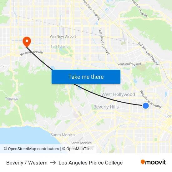 Beverly / Western to Los Angeles Pierce College map