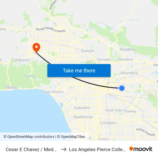 Cesar E Chavez / Mednik to Los Angeles Pierce College map