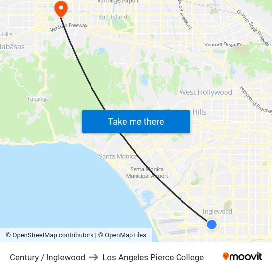 Century / Inglewood to Los Angeles Pierce College map
