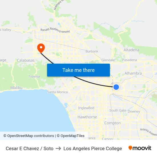 Cesar E Chavez / Soto to Los Angeles Pierce College map