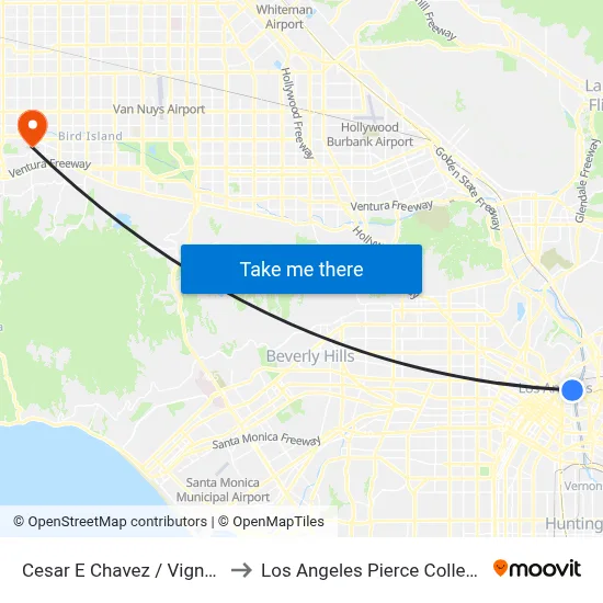 Cesar E Chavez / Vignes to Los Angeles Pierce College map