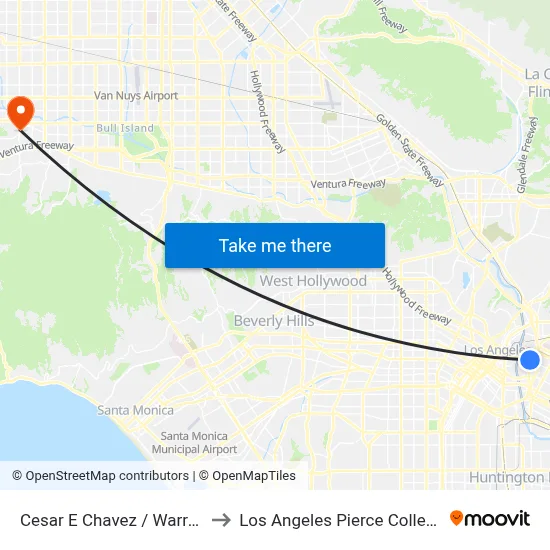 Cesar E Chavez / Warren to Los Angeles Pierce College map
