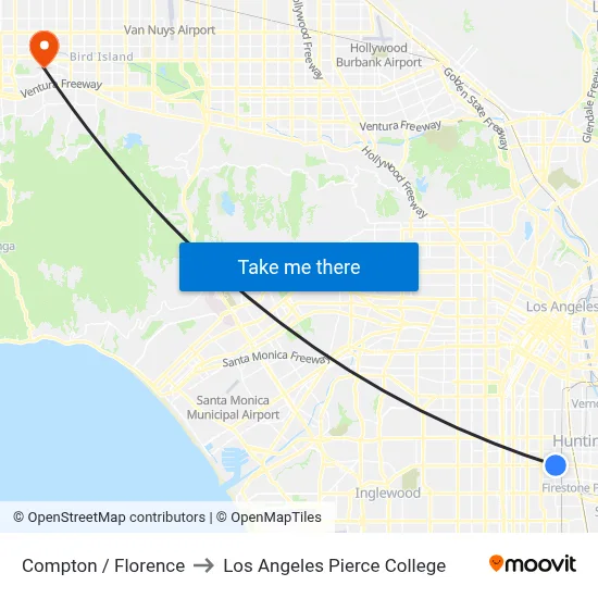Compton / Florence to Los Angeles Pierce College map