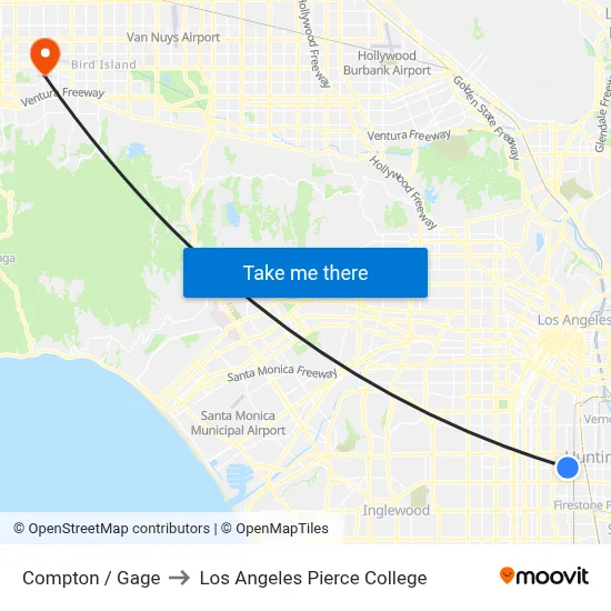 Compton / Gage to Los Angeles Pierce College map