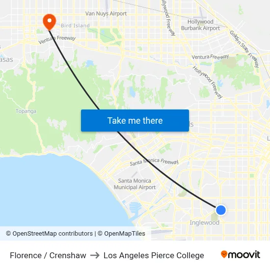 Florence / Crenshaw to Los Angeles Pierce College map