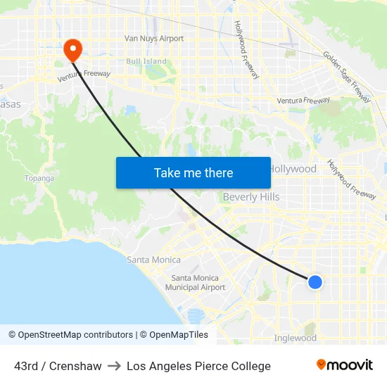 43rd / Crenshaw to Los Angeles Pierce College map