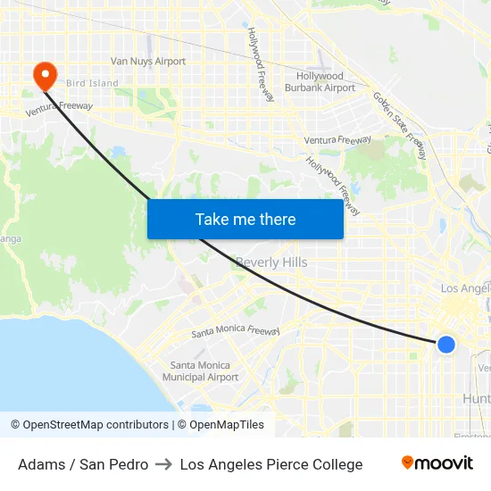 Adams / San Pedro to Los Angeles Pierce College map