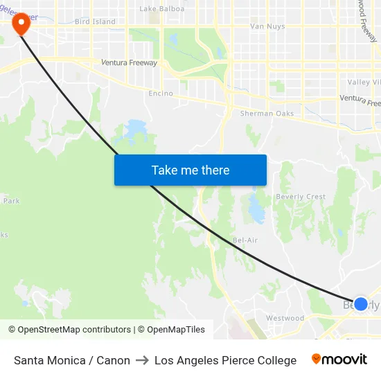 Santa Monica / Canon to Los Angeles Pierce College map