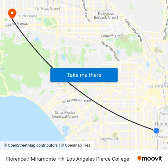 Florence / Miramonte to Los Angeles Pierce College map