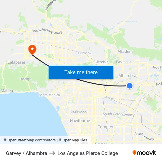 Garvey / Alhambra to Los Angeles Pierce College map