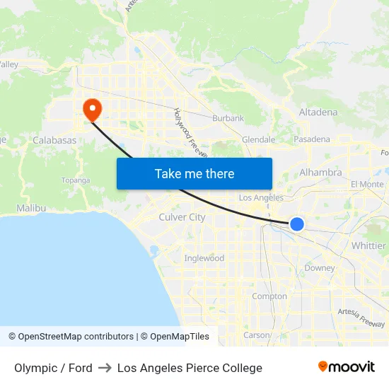 Olympic / Ford to Los Angeles Pierce College map