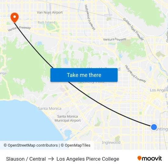 Slauson / Central to Los Angeles Pierce College map