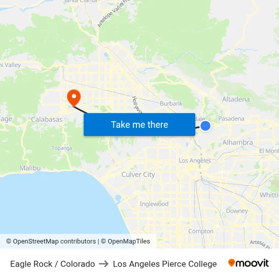 Eagle Rock / Colorado to Los Angeles Pierce College map