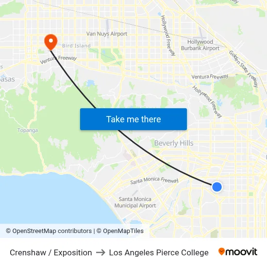 Crenshaw / Exposition to Los Angeles Pierce College map