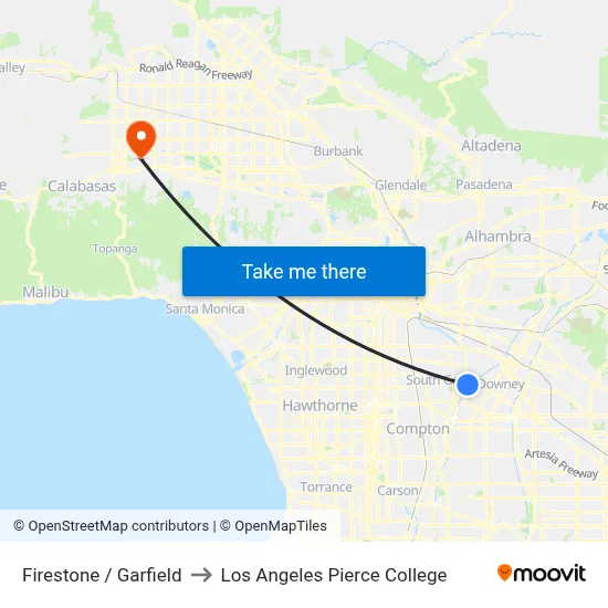 Firestone / Garfield to Los Angeles Pierce College map