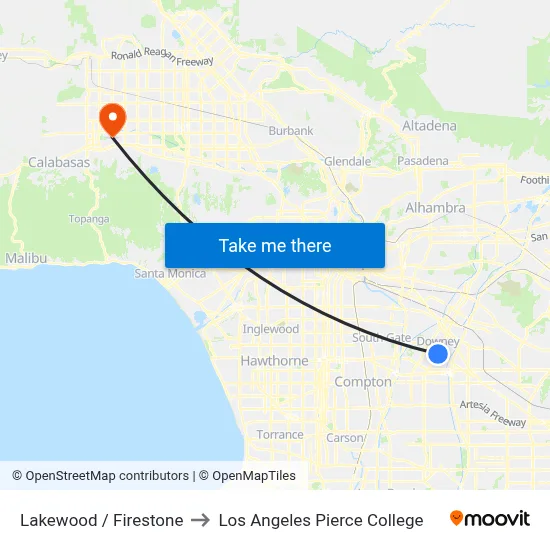 Lakewood / Firestone to Los Angeles Pierce College map