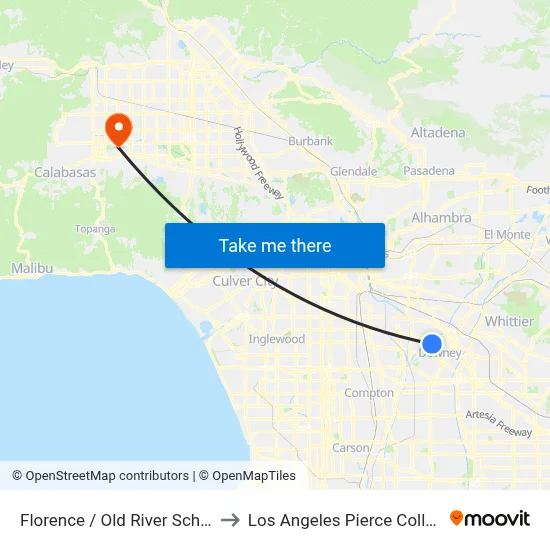 Florence / Old River School to Los Angeles Pierce College map