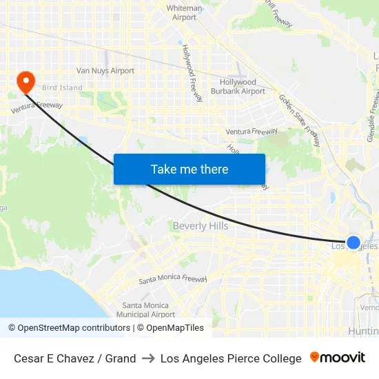 Cesar E Chavez / Grand to Los Angeles Pierce College map