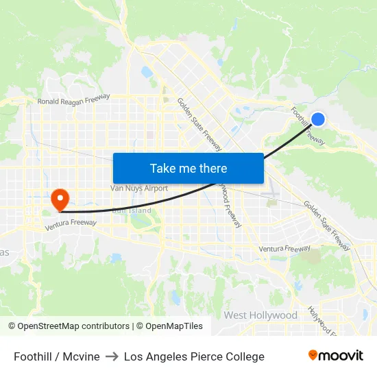 Foothill / Mcvine to Los Angeles Pierce College map