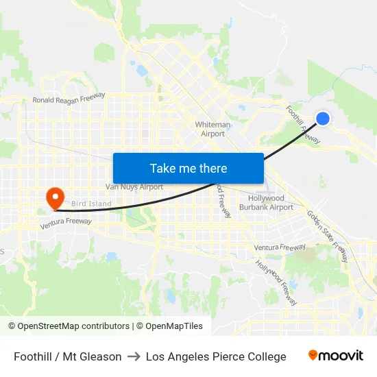Foothill / Mt Gleason to Los Angeles Pierce College map