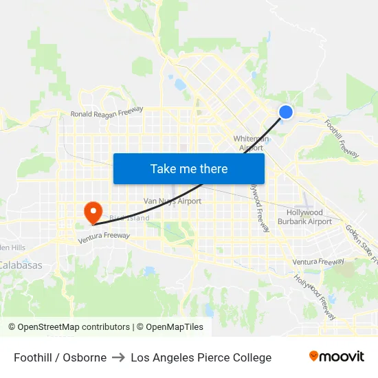 Foothill / Osborne to Los Angeles Pierce College map