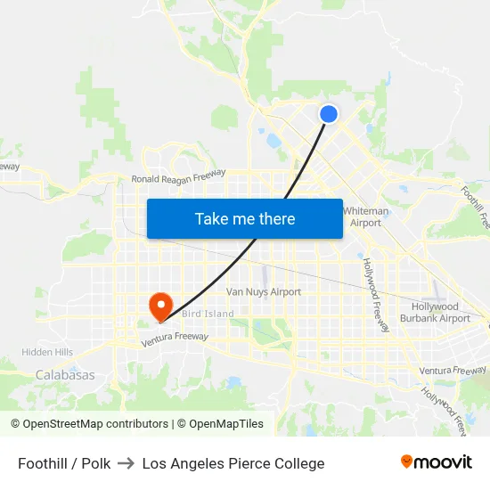 Foothill / Polk to Los Angeles Pierce College map