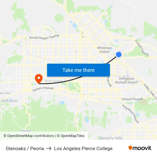 Glenoaks / Peoria to Los Angeles Pierce College map