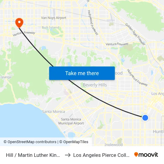 Hill / Martin Luther King Jr to Los Angeles Pierce College map