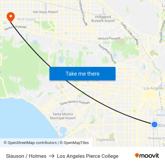 Slauson / Holmes to Los Angeles Pierce College map