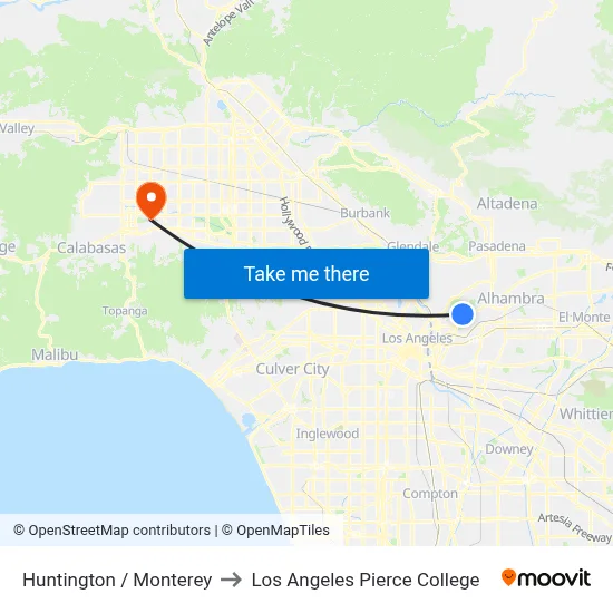 Huntington / Monterey to Los Angeles Pierce College map