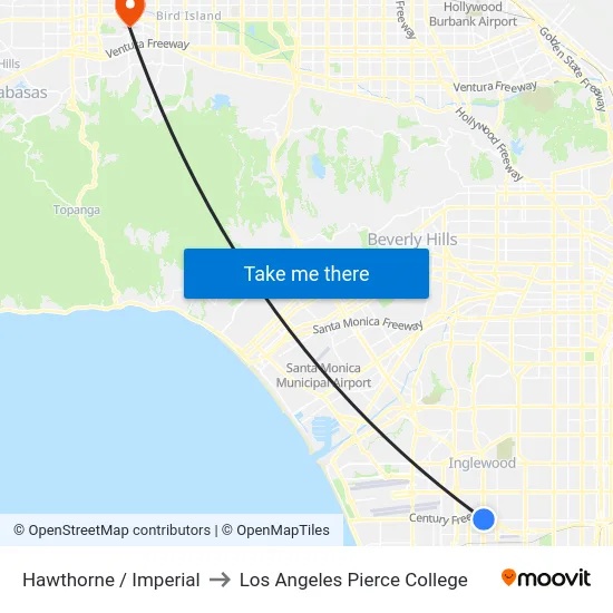 Hawthorne / Imperial to Los Angeles Pierce College map
