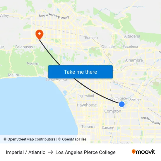 Imperial / Atlantic to Los Angeles Pierce College map