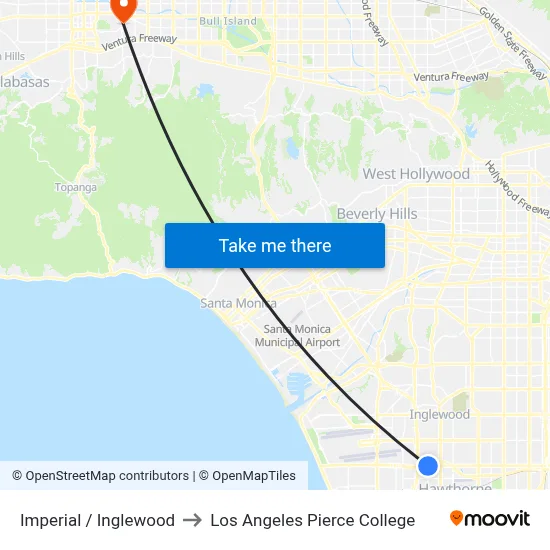 Imperial / Inglewood to Los Angeles Pierce College map