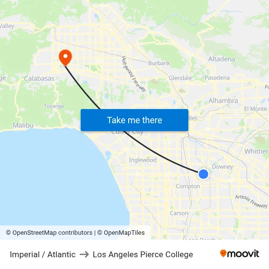 Imperial / Atlantic to Los Angeles Pierce College map