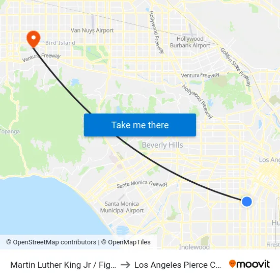 Martin Luther King Jr / Figueroa to Los Angeles Pierce College map