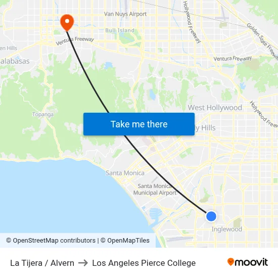 La Tijera / Alvern to Los Angeles Pierce College map