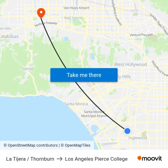 La Tijera / Thornburn to Los Angeles Pierce College map