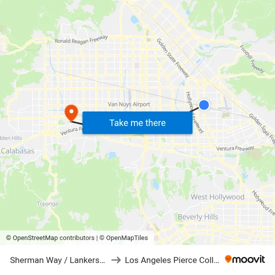 Sherman Way / Lankershim to Los Angeles Pierce College map