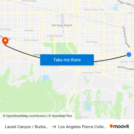 Laurel Canyon / Burbank to Los Angeles Pierce College map