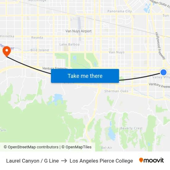 Laurel Canyon / G Line to Los Angeles Pierce College map