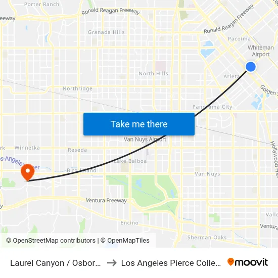 Laurel Canyon / Osborne to Los Angeles Pierce College map